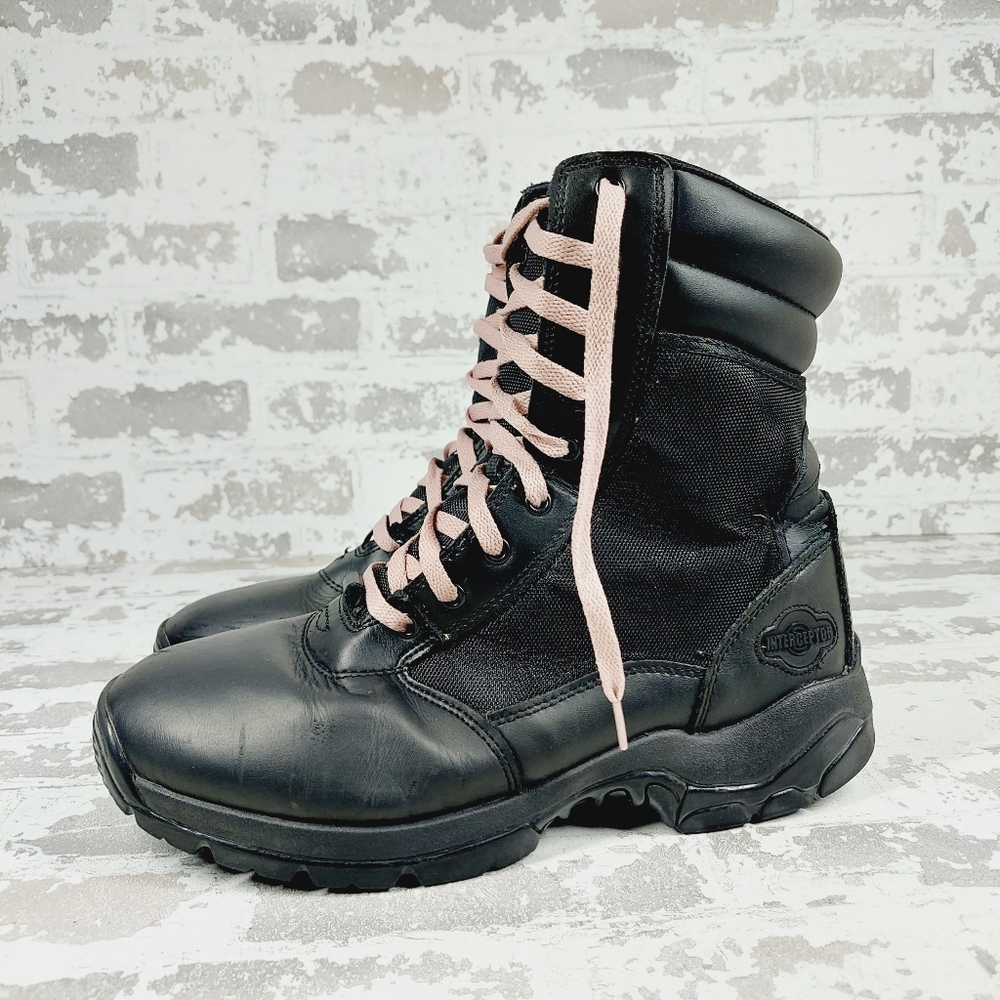 Interceptor Black Leather Tactical Lace Up Round Toe Boots V376